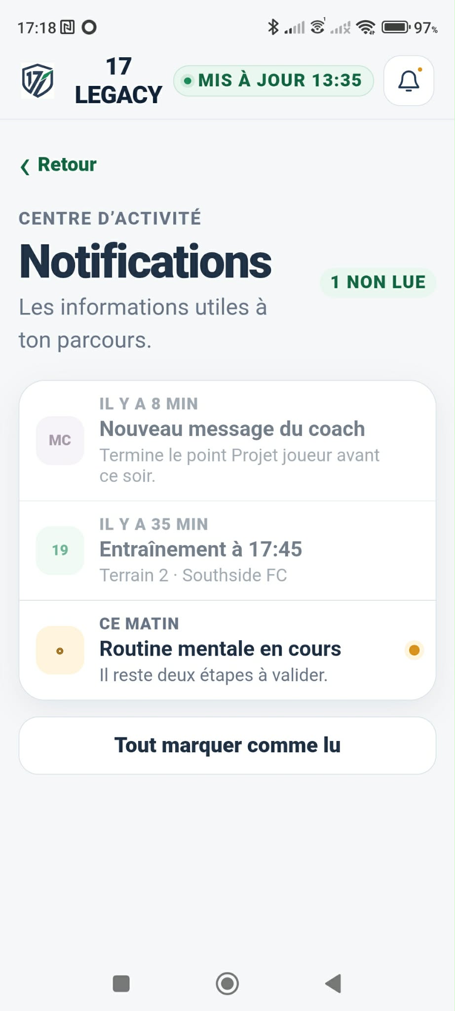 Capture de l’application 17 LEGACY — Notifications